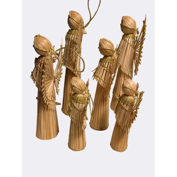 Handcrafted Wood Stick Christmas Angel Decoration Ornaments Set of Six - Picture 9 of 9